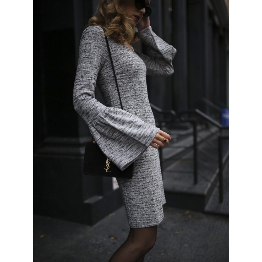 Banana Republic Gray Tweed Bell-Sleeve Mini Shift Dress XL academia conservative